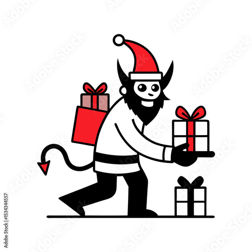 Krampus delivering scary presents vector illustration