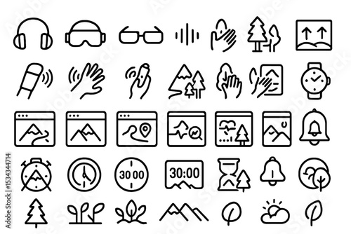 Nature-themed interface icons for mindfulness, sensory input, and forest immersion