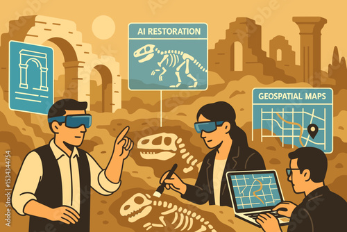 Scientists using AI and AR for fossil restoration at dig site