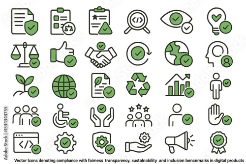 Compliance and sustainability icons with checkmarks for digital standards