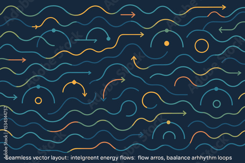 Colorful flowing arrows and loops in seamless abstract pattern