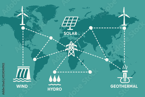Global map of renewable energy sources and power grid