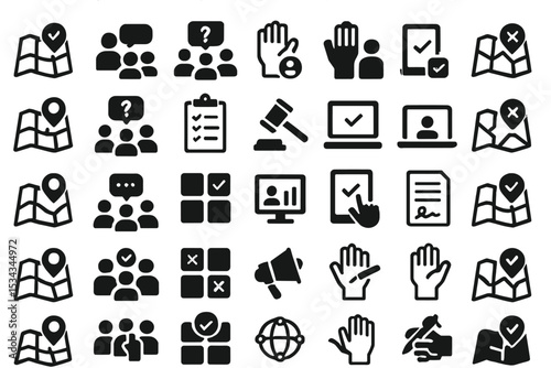 Icon set for civic participation, online voting, mapping input, and community decision-making