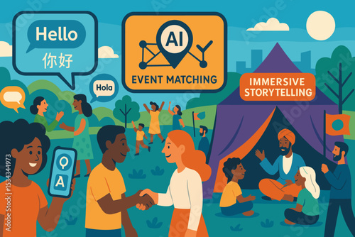 AI-powered multilingual event with storytelling and networking