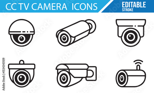 Set of CCTV and Security Camera Icons for Surveillance and Protection Design