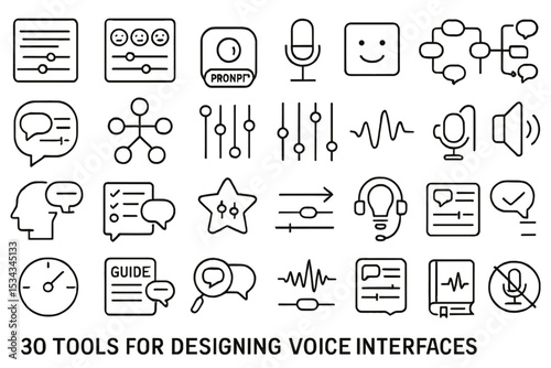 Minimalist icons set for designing voice user interfaces and audio tools