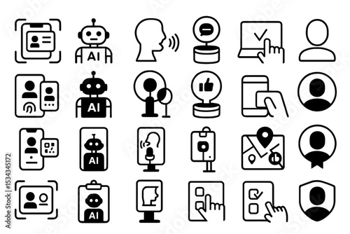 Set of civic tech icons featuring AI, ID scanning, and user input