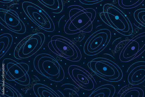 Seamless pattern of atomic orbitals and particles in space theme