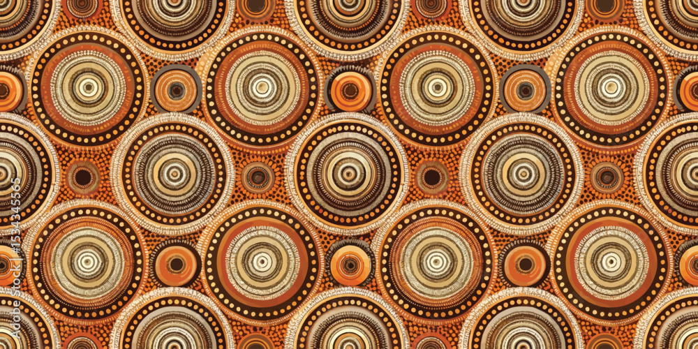 Fototapeta premium Intricate circular pattern in warm earthy tones with detailed concentric designs.