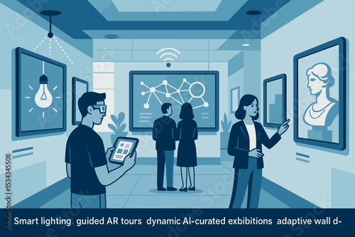 Futuristic museum with AR tours and AI-powered interactive displays