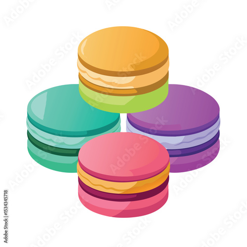 Colorful Macarons Sweet Treats Dessert Stacked Pastry Bakery Confectionery Food Illustration