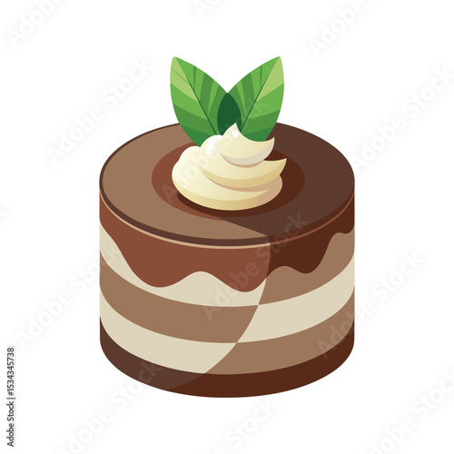 Layered Chocolate Mousse Cake Dessert Brown Beige Cream Topping Mint Leaves Sweet Treat Bakery Pastry Confectionery