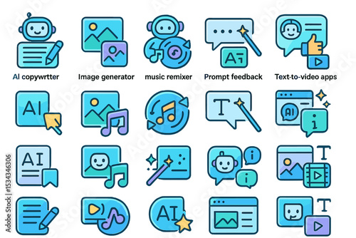 Colorful AI app icon set for creative content generation tools