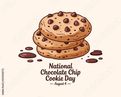 National Chocolate Chip Cookie Day vector illustration. Sweet round cookies with chocolate chip icon vector. August 4.