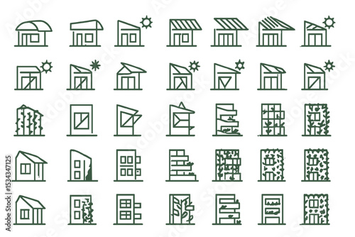 Icon set of eco-mobility gear including scooters, bikes, skateboards, and electric tools
