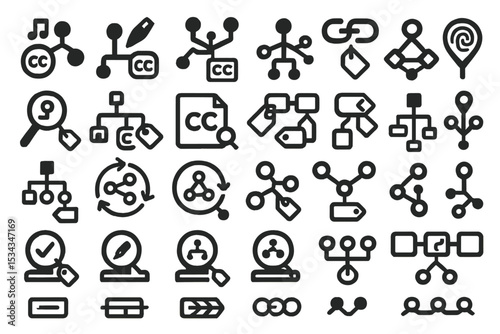 Creative commons and digital remix lineage icons for open-source media