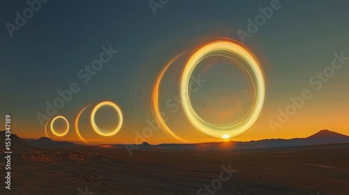 Stunning Sunset with Light Trails Creating Circular Patterns in Sky