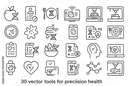 Vector icons for personalized nutrition, gut health, and smart food tech