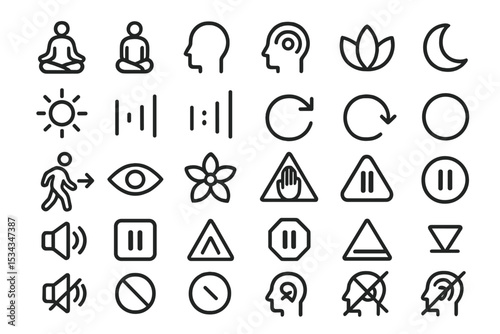 Calm interface icons for sensory regulation, mindfulness, and digital balance