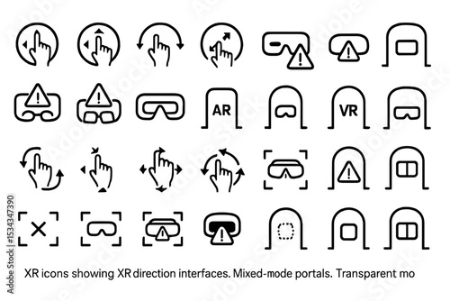 XR icons for directional gestures, alerts, and mixed-reality portals