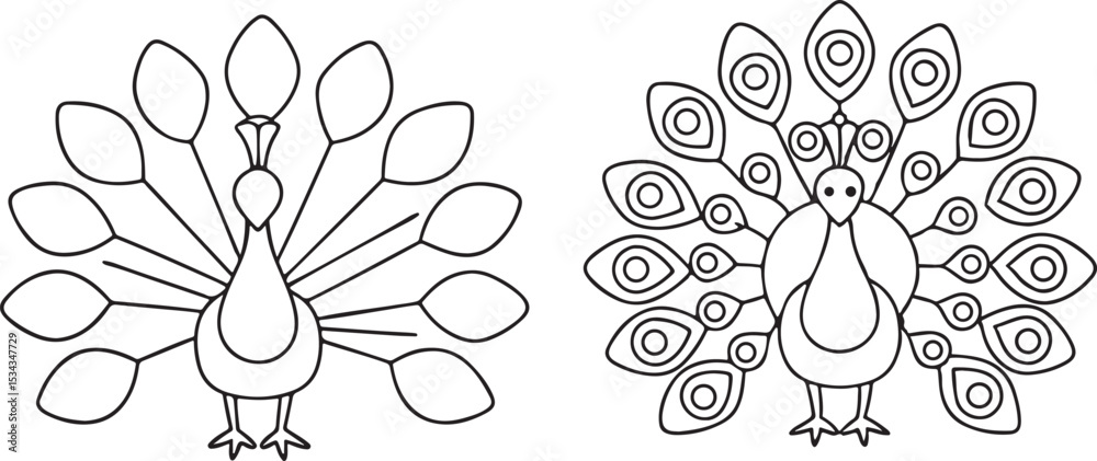 Fototapeta premium Peacock Vector with Fully Spread Feathers Editable Art for Indian Celebration and Cultural Design