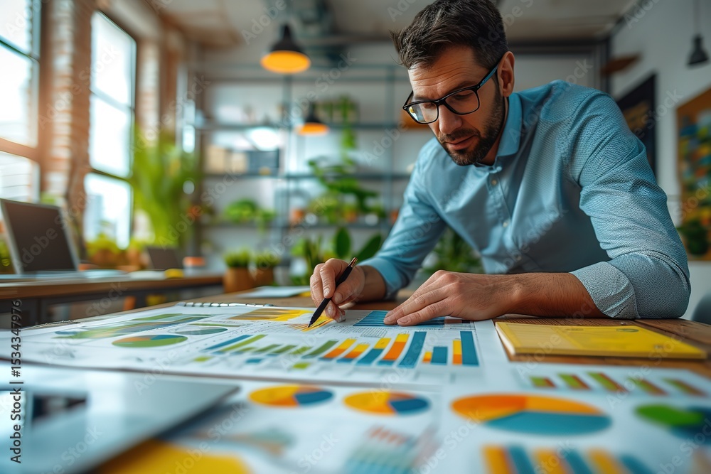Fototapeta premium man working on Graphs