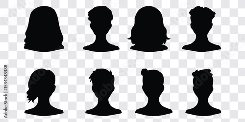 Set of six silhouette avatars in a grid format representing anonymous human figures. These neutral avatars are useful for profile placeholders, representing individuality and diversity