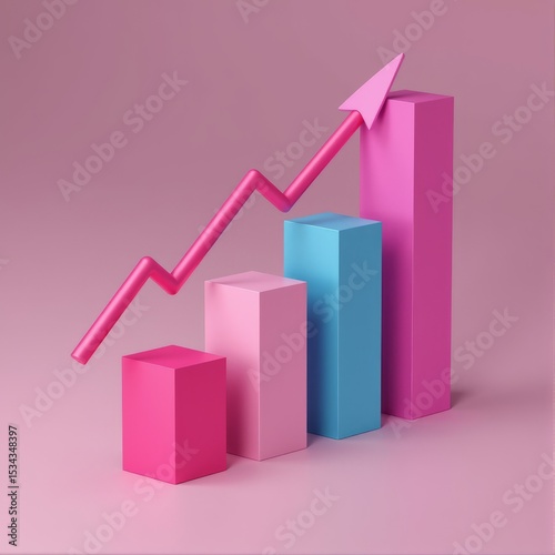 Three-dimensional bar chart its base a vibrant pink ascending with a sleek pink arrow to represent the upward trajectory of profits finance growth or investment success Free Download Three-dimensional bar chart its base a vibrant pink ascending with a sleek pink arrow to represent the upward trajectory of profits finance growth or investment success - GFXLoad