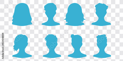 Set of six silhouette avatars in a grid format representing anonymous human figures. These neutral avatars are useful for profile placeholders, representing individuality and diversity