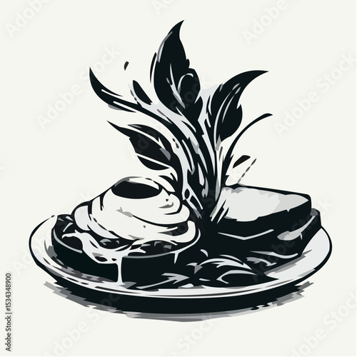 Healthy Eating Icon featuring eggs and toast with floral elements  
