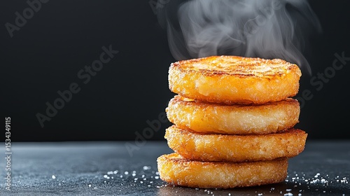 Crispy Stack of Delicious Fried Potato Cakes with Steam Rising