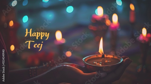 Joyful Hariyali Teej celebration - vibrant festival, sacred monsoon, traditional woman, divine devotion, cultural harmony, nature prayer, seasonal ritual, feminine strength, auspicious blessing