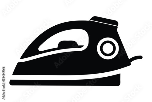 Silhouette Illustration of a Modern Electric Clothes Iron with Setting Dial and Handle Details