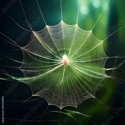 Intricate Spiderweb in Lush Green Forest