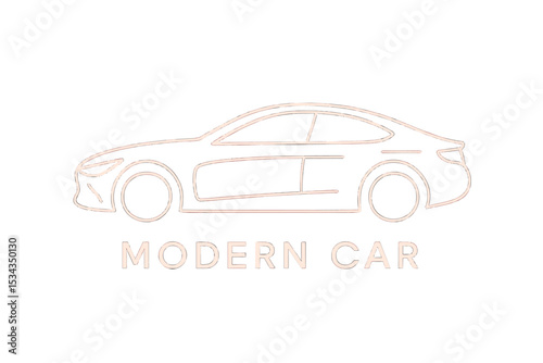 A vector illustration of a modern car's abstract line drawing is suitable for use on cards and flyers, featuring an auto silhouette outline set against a red background with outlined text