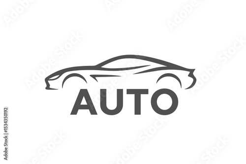 Vector illustration of a car logo design featuring a sports vehicle icon silhouette on a light grey background in an auto style