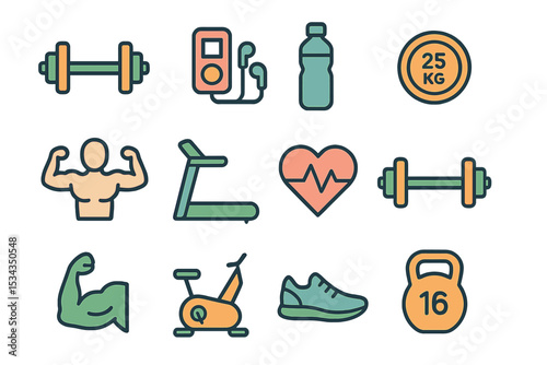 Lineo offers editable stroke fitness and gym line icons as vector icons, allowing adjustments to stroke weight, expansion to any size, and changes to any colour