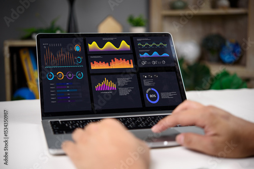 Obraz na plátně Business dashboard Data analysis on a laptop with charts and graphs