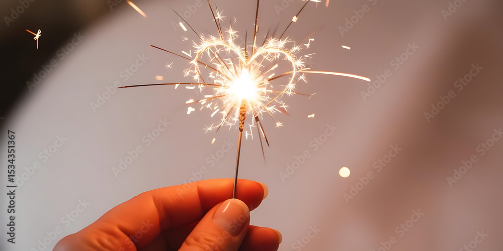 Fototapeta premium Romantic Heart Sparkler with Glimmering Sparks on Soft Background