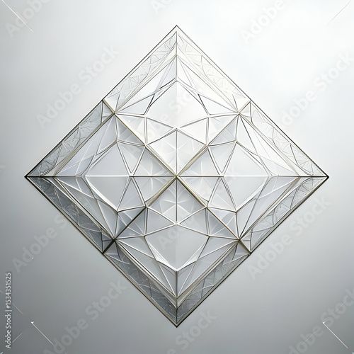 White Geometric Diamond Shape with Detailed Lines and Structure