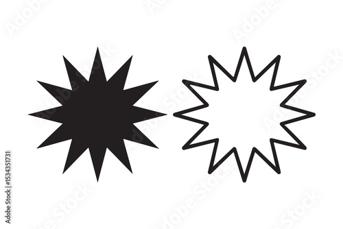 Burst Star Outline and Solid Vector Icons - Explosion Splash Shape