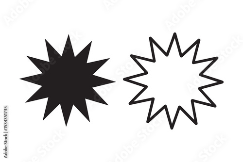 Burst Star Outline and Solid Vector Icons - Explosion Splash Shape