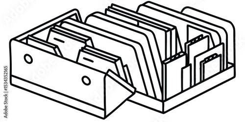 Line art illustration of office file folder organizer for document management and business filing system
