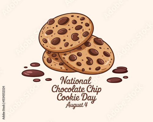 National Chocolate Chip Cookie Day vector illustration. Sweet round cookies with chocolate chip icon vector. August 4.