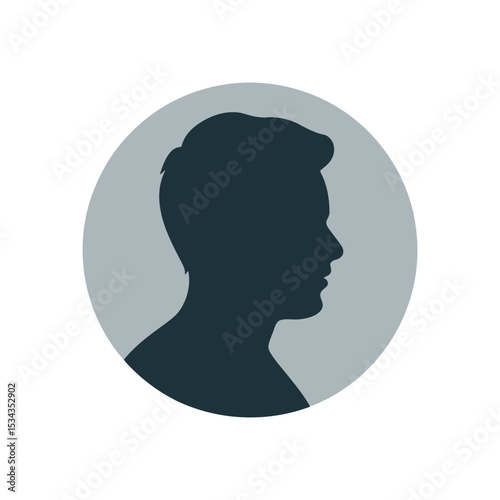 Male Profile Silhouette in Circle Shape for Social Media Avatar or User Icon with Neutral Gray Background and White Space