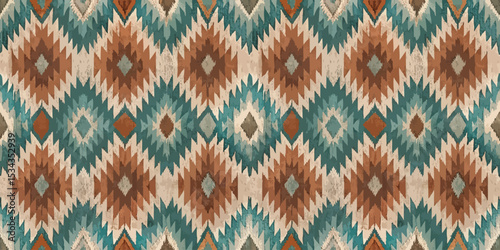 Vibrant geometric pattern in turquoise and brown shades for design inspiration.