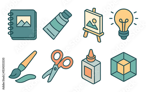 Creativity icons set – outline, art and design inspiration symbols collection