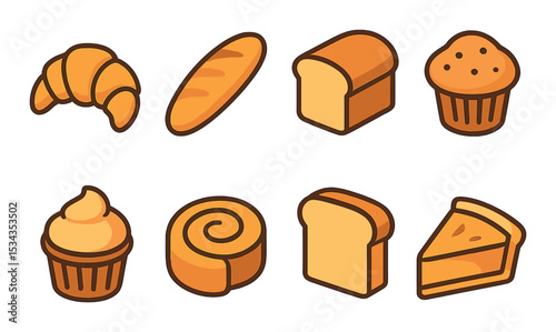 Bakery and pastry icons set – flat, minimalist and confectionery design elements
