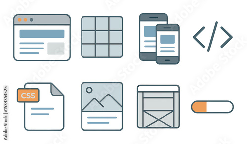 Modern web design icons set – outline, minimalist and stylish visual elements