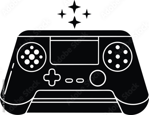 Black Gamepad with Stars Above, Silhouette  A Controller Design with Classic Layout